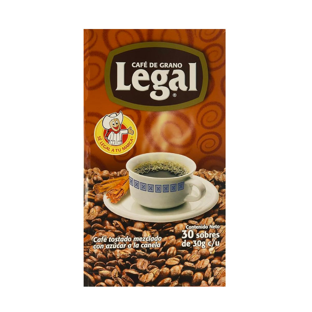 Cafe Legal Molido con Canela Paquete con 30 sobres de 28 Gramos