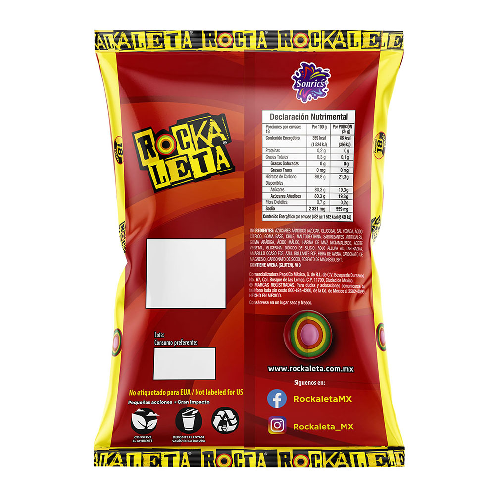 Paleta Enchilada Rockaleta Bolsa Con 18 Piezas