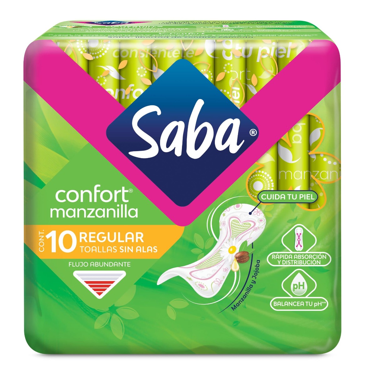 Toalla Femenina Saba Confort Regular Sin Alas 10 pz