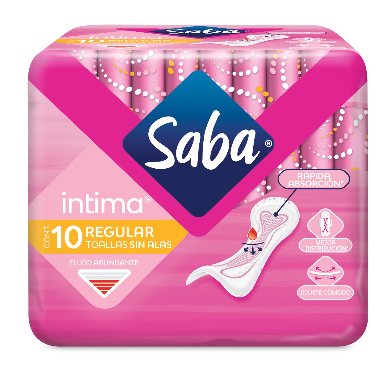 Toalla Femenina Saba Intima Regular Sin Alas Paquete con 10 Piezas