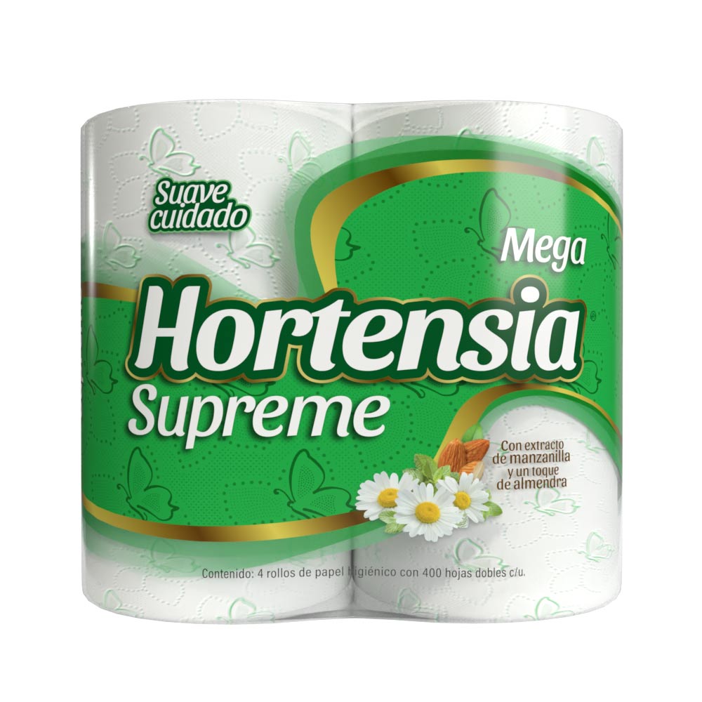 Higiénico Hortensia Mega Verde 400 Hojas 4 pz