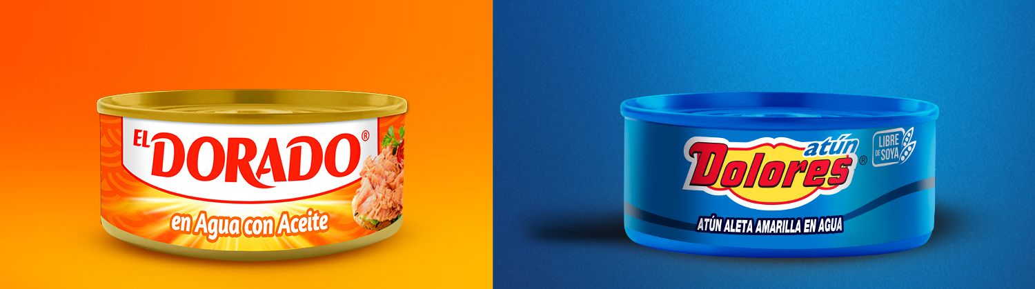 Latas de atún El Dorado en agua con aceite y atún Dolores en agua, marcas de Pinsa