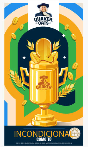 Avena Quaker Oats incondicional como tú, con trofeo dorado de campeones