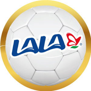 Logotipo de Lala en balón de futbol con marco dorado, acceso a sus productos