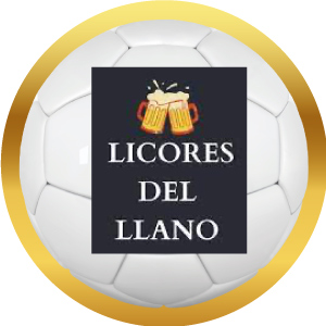 Logotipo de Licores del Llano en balón de futbol con marco dorado, acceso a sus productos