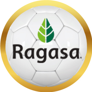 Logotipo de Ragasa en balón de futbol con marco dorado, acceso a sus productos
