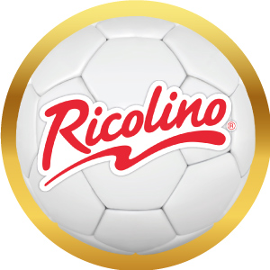 Logotipo de Ricolino en balón de futbol con marco dorado, acceso a sus productos