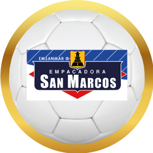 Logotipo de Empacadora San Marcos en balón de futbol con marco dorado, acceso a sus productos
