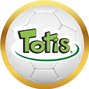 Logotipo de Totis en balón de futbol con marco dorado, acceso a sus productos