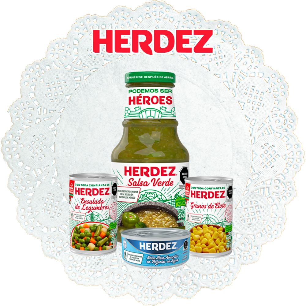 Productos Herdez: salsa verde, ensalada de legumbres, granos de elote y atún enlatado