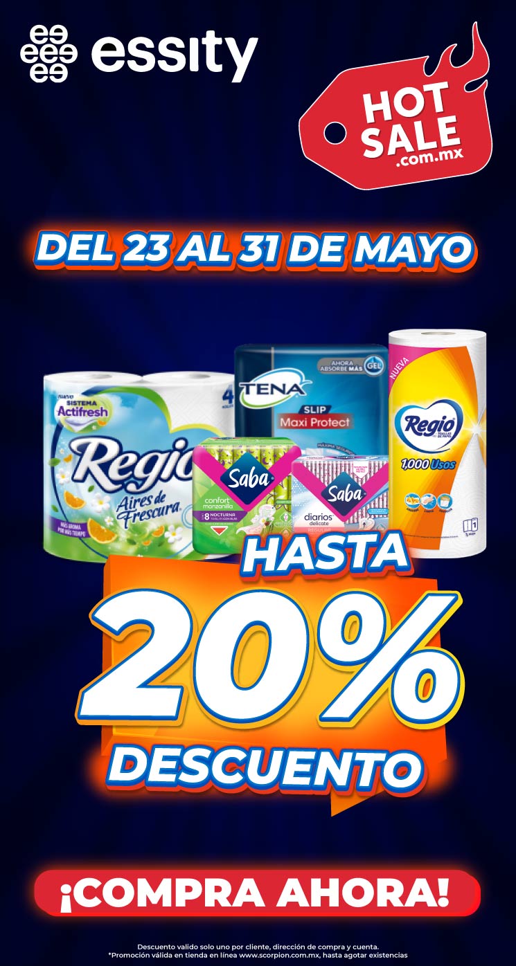 Hot Sale Essity: hasta 20% de descuento en papel higiénico Regio, toallas Saba y Tena