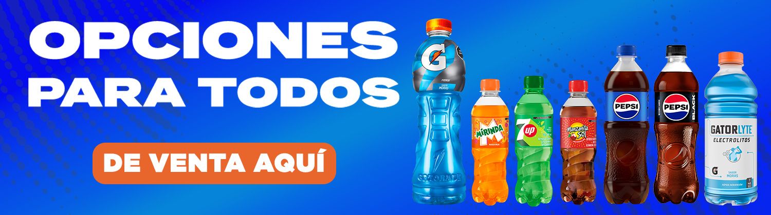 Opciones para todos: bebidas Gepp como Pepsi, Gatorade, Gatorlyte, 7Up y Manzanita Sol