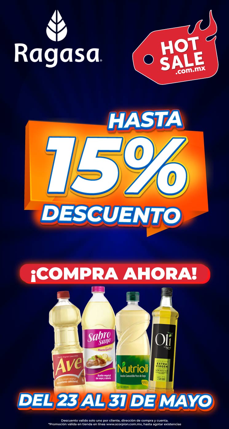 Hot Sale Ragasa: hasta 15% de descuento en aceites comestibles Ave, Nutrioli y Oleico